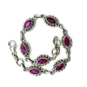7 CT Marquis Cut Genuine Ruby 925 Sterling Silver Vintage Bracelet